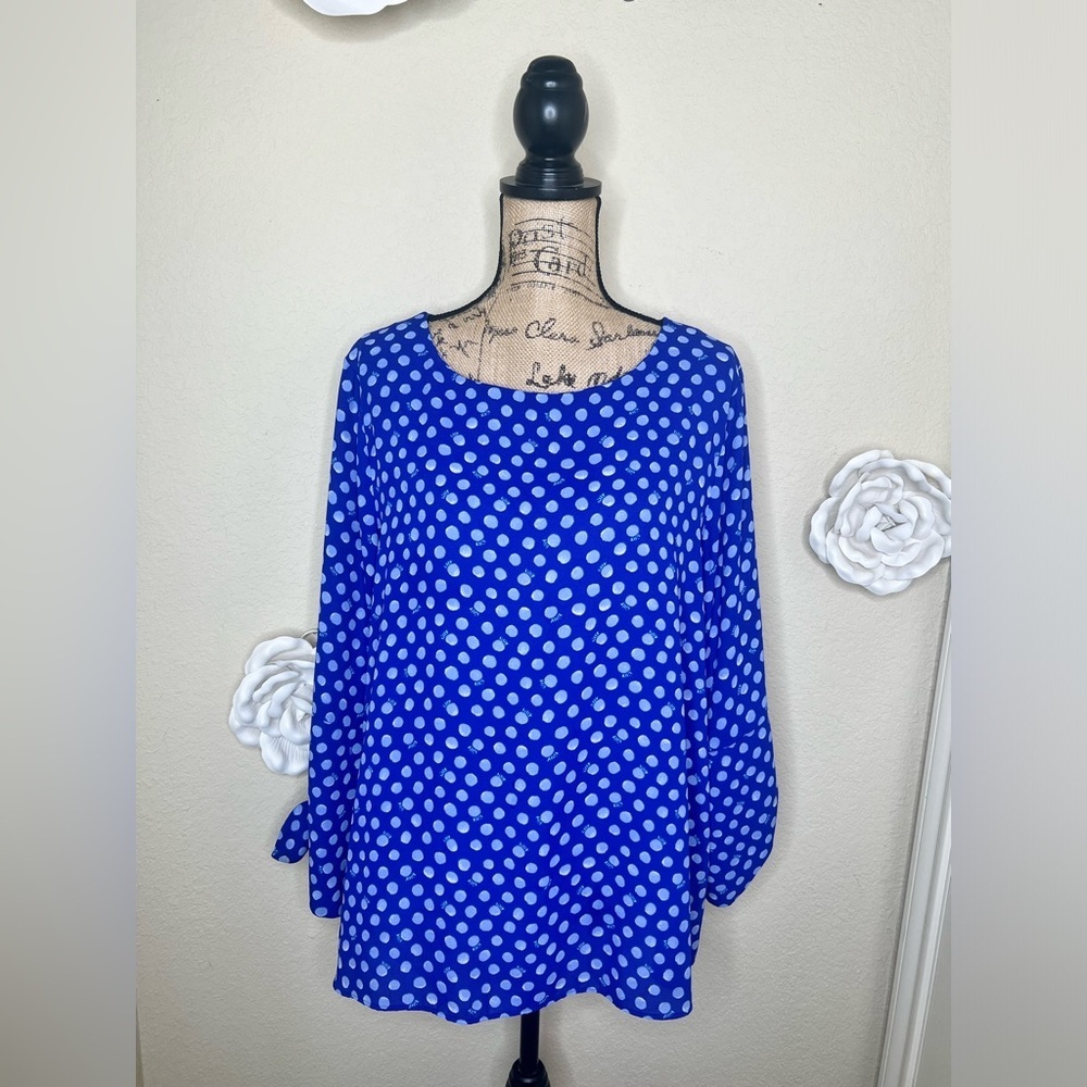 Lilly Pulitzer Royal Blueish Purple Langston Blouse with Polka Dots Sz XL